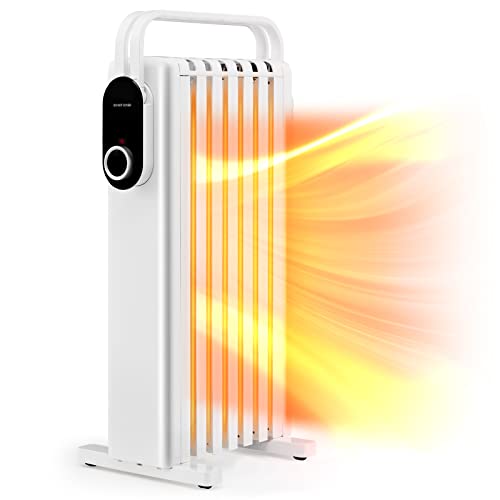 GOPLUS Ölradiator mit 3 Heizstufen, 5-35℃, elektrischer Heizkörper mit 7 Rippen, doppeltem Sicherheitsschutz, Elektroheizer mit Handtuchhalter, 1500 W (Weiß) von GOPLUS