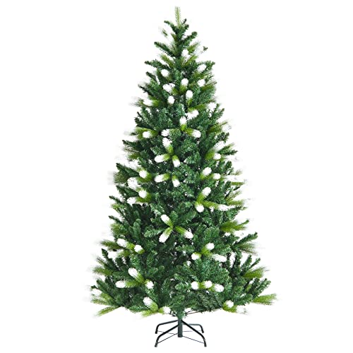 GOPLUS 180 cm Künstlicher Weihnachtsbaum, Christbaum mit Schnee, Tannenbaum, Stabil mit Metallständer, Kunsttanne, Wiederverwendbar, Platzsparende Aufbewahrung, für Weihnachten von GOPLUS