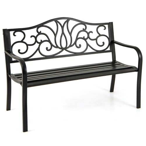 GOPLUS 2-Personen Gartenbank, Sitzbank Outddor mit Blumenmuster, geneigter Rückenlehne, Gitteroberfläche, Metallbank für Garten, Hinterhof & Veranda, einfache Montage, Schwarz, 127 x 61,5 x 89 cm GOPLUS 2-Personen Gartenbank, Sitzbank Outddor mit Blumenmuster, geneigter Rückenlehne, Gitteroberfläche, Metallbank für Garten, Hinterhof & Veranda, einfache Montage, Schwarz, 127 x 61,5 x 89 cm von GOPLUS