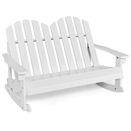 GOPLUS 2-Sitzer Adirondack Schaukelbank, Kinder Sitzbank mit Rückenlehne & Armlehnen, Terrassenmöbel mit Schaukelfunktion für Garten Balkon, belastbar 100 kg von GOPLUS