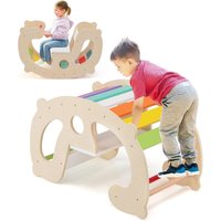 2 in 1 Kletterbogen Kinder, Klettergerüst Indoor aus Holz mit Rückenlehne und Sitz, Schaukelspielzeug Schaukelpferd mit Kippsicherun für Kinder ab 1 von GOPLUS