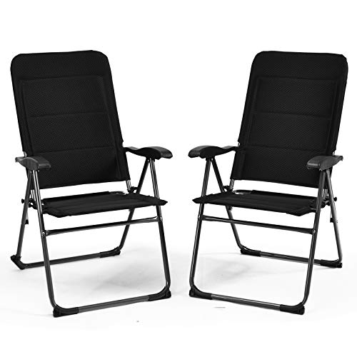 GOPLUS 2-teiliges Klappstuhl-Set, Gartenstühle klappbar mit hocher & Verstellbarer rückenlehne, stapelbar Balkonstuhl gepolstert, für Hof, Picknicks, Balkon oder Garten (Schwarz) von GOPLUS