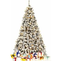 GOPLUS 228cm Künstlicher Weihnachtsbaum, Tannenbaum mit LED-Beleuchtung, Christbaum mit Schnee, Kunsttanne mit Metallstaender, Schnelle Montage und von GOPLUS