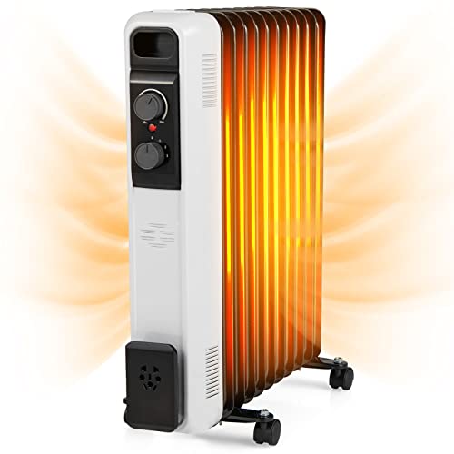 GOPLUS 2500W Ölradiator mit 4 Rädern, Elektroheizung mit 3 Heizstufen & 11 Rippen, Heizkörper mobil mit einstellbarer Thermostat & Überhitzungsschutz (Weiß, 11 Rippen) von GOPLUS