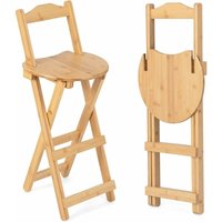 2er Set Barhocker klappbar, Barstühle aus Bambus mit Rückenlehne & Fußstütze, Küchenstühle für Küche, Bar & Bistro, Natur, 28 x 34 x 84 cm - Goplus von GOPLUS