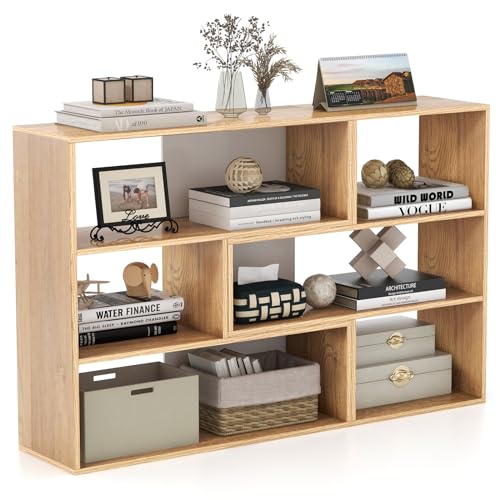 GOPLUS 2er-Set Bücherregal, 3 Ebenen Würfelregal mit 6 Fächern, freistehendes Treppenregal aus Holz, Stufenregal Standregal Aufbewahrungsregal für Schlafzimmer, Wohnzimmer (Kombinierte) von GOPLUS