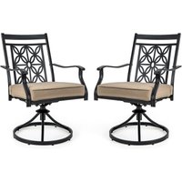 GOPLUS 2er Set Gartenstuhl 360 Grad drehbar, Balkonstuhl Metall bis 150kg, Terassenstuhl mit weichen Kissen & hohlem Muster, Drehstuhl Outdoor mit von GOPLUS