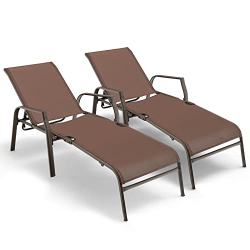 GOPLUS 2er Set Liegestuhl, Gartenliege mit UV-beständigem & atmungsaktivem Mischgewebe, Sonnenliege mit 5 Positionen Verstellung zum Schlafen Lesen Nickerchen, Braun GOPLUS 2er Set Liegestuhl, Gartenliege mit UV-beständigem & atmungsaktivem Mischgewebe, Sonnenliege mit 5 Positionen Verstellung zum Schlafen Lesen Nickerchen, Braun von GOPLUS