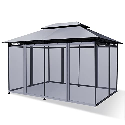 GOPLUS 3,6 x 2,6 m Pavillon, Gartenpavillon, Wasser- und Sonnenschutz, Gartenzelt, Partyzelt, mit abnehmbarem Netzbezug, Geeignet für Party Grillfest Picknick Hochzeit (Grau) von GOPLUS