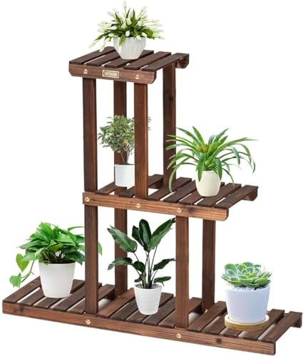 GOPLUS 3 Ebenen Blumenständer, Blumenregal aus Tannenholz, Pflanzenregal Garten, Pflanzenständer mehrstöckig, Pflanzentreppe Blumentreppe für Balkon, Terasse von GOPLUS