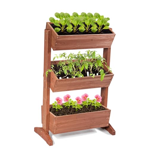 GOPLUS 2/3 Etagen Hochbeet, Blumenbeet aus Tannenholz, Blumentreppe mit 3 Blumentrögen & Ablauflöchern, Pflanzbeet für Garten Balkon Terrasse (71 x 38 x 105 cm) von GOPLUS