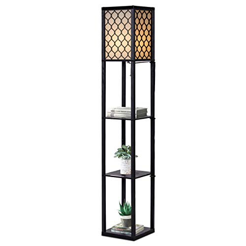 GOPLUS 3-Regal Stehleuchte, Stehlampe mit 3 Regalablagen, Standlampe Standleuchte Modern und Elegant mit Schalter, Innenbeleuchtung Lagerung Beleuchtung für Wohnzimmer Schlafzimmer (Gittermuster) von GOPLUS