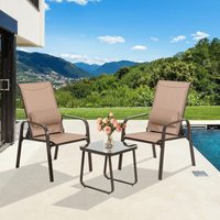 3 tlg. Bistro-Set Sitzgruppe Gartenmöbel mit Rückenlehne Verstellbar & Klappbar, Stühle Stapelbar mit 2-in-1-Kopfstütze, Braun - Goplus von GOPLUS