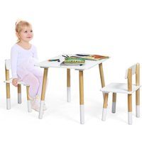 GOPLUS 3-Teiliges Kindersitzgruppe, Kindermoebel mit Ergonomischem Design aus 1 Tisch & 2 Stühle, aus Holz, Moebel-Set mit Abgerundeten Ecken, für von GOPLUS