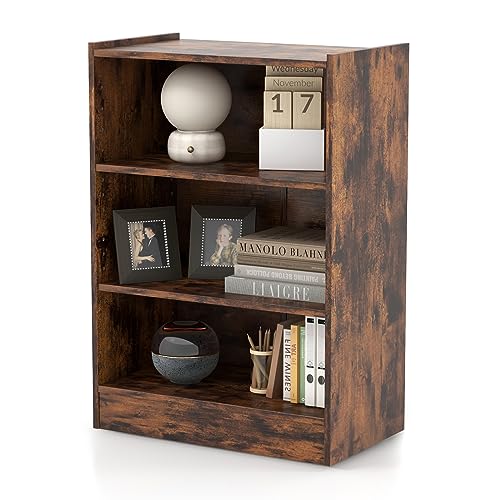 GOPLUS 3-stufiges Bücherregal, Eck-Bücherregal Display Rack mit verstellbaren Regalen, Display Regal für Wohnzimmer, Schlafzimmer, Büro (Braun) von GOPLUS