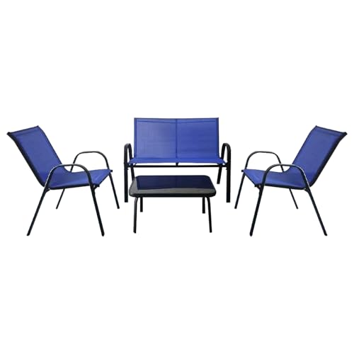 GOPLUS 4 teiliges Gartenmöbel Set, inkl. 2 einzelne Gartenstühle, 1 doppelter Gartenstuhl & 1 Couchtisch, Balkonmöbel Set, Sofagarnitur Sitzgruppe für Balkon Garten Terrasse (Blau) von GOPLUS