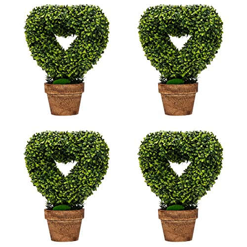 GOPLUS 4er Set künstliche Buchsbäume, Künstliche Grünpflanzen klein mit realistischen Blättern, Zimmerpflanze, grün (Herzform) von GOPLUS