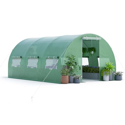 GOPLUS 4x3x2m Gewächshaus mit Metallrahmen, 12m² Gartengewächshäuser mit 6 Fenstern & 2 Türen, Foliengewächshaus für Bauernhof, Hinterhof & Garten (4x3x2m) von GOPLUS