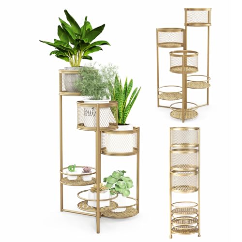 GOPLUS 6-stöckiger Metall Pflanzenständer, drehbarer Blumenständer, klappbarer Blumentopfhalter, Blumentopfhalter, Pflanzenhalter, für den Innenbereich (Gold) GOPLUS 6-stöckiger Metall Pflanzenständer, drehbarer Blumenständer, klappbarer Blumentopfhalter, Blumentopfhalter, Pflanzenhalter, für den Innenbereich (Gold) von GOPLUS