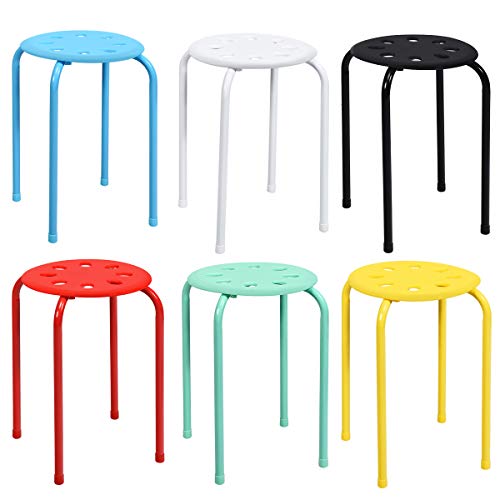 GOPLUS 6er-Set stapelbare Metallhocker, 44,5 cm hohe, rückenfreie Hocker mit Kunststoffsitz, tragbare runde Sitzhocker für Küche Esszimmer Schule Büro Kinderzimmer (Bunt) von GOPLUS