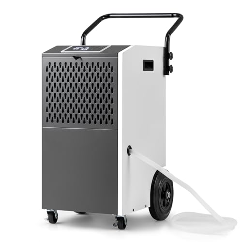 GOPLUS 73 L/Tag Luftentfeuchter, Raumentfeuchter mit 24h Timer, automatischer Abtauung & Entleerung, kommerzieller Entfeuchter mit Rollen, Entfeuchtungsgerät für Garagen, Fabriken & Keller (Weiß) von GOPLUS