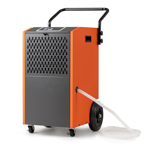 GOPLUS 73 L/Tag Luftentfeuchter, Raumentfeuchter mit 24h Timer, automatischer Abtauung & Entleerung, kommerzieller Entfeuchter mit Rollen, Entfeuchtungsgerät für Garagen, Fabriken & Keller (Orange) von GOPLUS