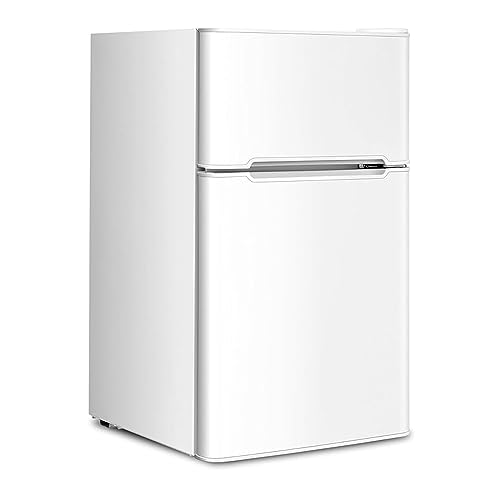 GOPLUS 90L Kühlschrank, Mini-Kühlschrank mit 27L Gefrierfach, Gefrierschrank mit Stahlrahmen & einstellbarem Thermostat, Kühl-Gefrier-Kombination für Zuhause, Büro, Wohnung (Weiß) von GOPLUS