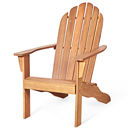 GOPLUS Adirondack Stuhl aus Massivholz, Gartenstuhl bis zu 160kg Belastbar, Gartensessel mit Armlehnen & Rückenlehne, Strandstuhl mit Lackierter Oberfläche, für Garten Strand Outdoor (Braun) von GOPLUS