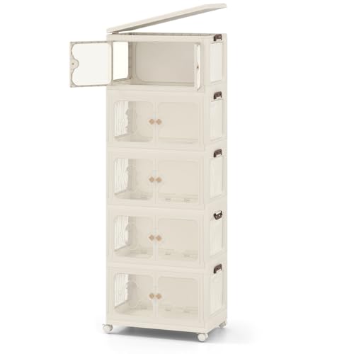 GOPLUS Aufbewahrungsbox mit Deckel & Rollen, Aufbewahrungsschrank stapelbar mit Türen & Handgriff, Klappbox Ordnungsboxen Stapelbox Aufbewahrungsbehälter für Wohnzimmer & Schlafzimmer (5 Ebenen-265L) GOPLUS Aufbewahrungsbox mit Deckel & Rollen, Aufbewahrungsschrank stapelbar mit Türen & Handgriff, Klappbox Ordnungsboxen Stapelbox Aufbewahrungsbehälter für Wohnzimmer & Schlafzimmer (5 Ebenen-265L) von GOPLUS