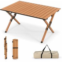 Aufrollbarer Campingtisch, Klappbarer Picknicktisch aus Aluminium mit Tragetasche, Tragbarer Klapptisch mit Holzmaserung für Camping, Wandern, von GOPLUS