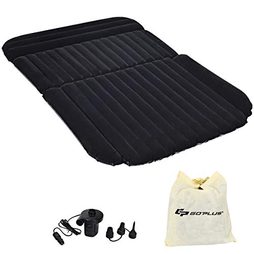 GOPLUS Auto Luftmatratze, Aufblasbare Matratze mit Luftpumpe, Auto Luftbett mit Tragetasche, Schlafcouch mit Beflockter Oberfläche, Belastbar bis zu 300 kg, Ideal für Camping Reisen Outdoor (Schwarz) von GOPLUS