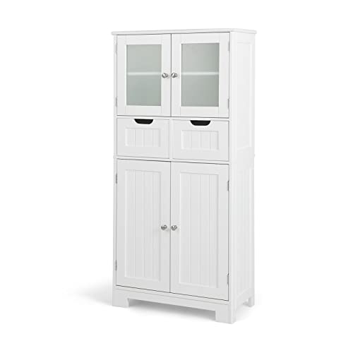 GOPLUS Badezimmerschrank mit Schubladen & Schränke, Badkommode mit verstellbaren Regalen, Aufbewahrungsschrank für Küche, Badezimmer & Wohnzimmer, 60 x 30 x 128 cm (Weiß) von GOPLUS