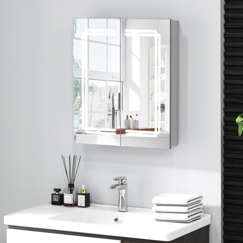 GOPLUS Badezimmerschrank mit Spiegel, Spiegelschrank Bad mit Beleuchtung, Dimmbar, 3 Lichtfarben, 60 x 70 x 13 cm, Wandschrank mit 2 Spiegeltüren, Antibeschlag, Steckdosen & verstellbaren Regalen GOPLUS Badezimmerschrank mit Spiegel, Spiegelschrank Bad mit Beleuchtung, Dimmbar, 3 Lichtfarben, 60 x 70 x 13 cm, Wandschrank mit 2 Spiegeltüren, Antibeschlag, Steckdosen & verstellbaren Regalen von GOPLUS