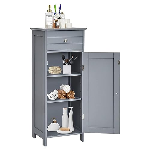 GOPLUS Badschrank mit Schublade, Midischrank mit verstellen Regalen, Badezimmerschrank Badkommode Holz für Badezimmer & Wohnzimmer, 30 x 35 x 87 cm (Grau) von GOPLUS