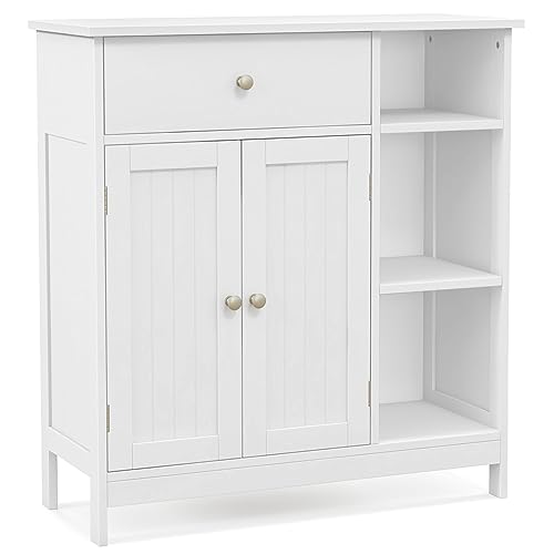 GOPLUS Badzimmerschrank mit Schublade, Badschrank mit 3 Ablagen & Tür, Badkommode Aufbewahrungsschrank für Badzimmer & Wohnzimmer, 75 x 30 x 80 cm, Weiß (Weiß) von GOPLUS