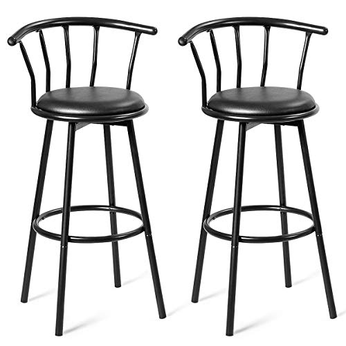GOPLUS Barhocker 2er Set B, Bar-Stuhl mit um 360°drehbarem Sitz, Tresen-Hocker aus Stahl und Leder mit gepolsterter Sitzfläche, Rückenlehne, für Bar, Restaurant (Modell 1) von GOPLUS