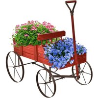 Blumenwagen mit Metall Raeder, Blumenstaender aus Holz, Holzwagen für Blumen&Pflanzen, Blumenkasten, Pflanzenstaender für Garten&Terrase&Outdoor, von GOPLUS