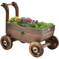 GOPLUS Blumenwagen mit Rädern, Blumenständer mit Griff, Pflanzkübel, Blumen-Pflanzkarre aus Holz für Garten & Outdoor von GOPLUS