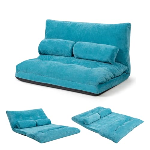 GOPLUS Bodensofa mit Schlaffunktion, 3 in 1 Sofabett mit Kissen & verstellbare Rückenlehne, Klappsofa Schlafsofa Schlafsessel für Wohnzimmer & Gästezimmer (Blau,178 x 98 x 18 cm) von GOPLUS
