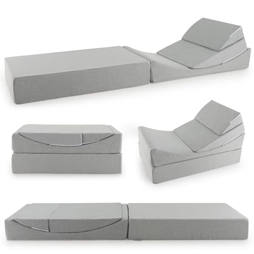 GOPLUS Bodensofa mit Schlaffunktion, Schlafsessel mit waschbarem Bezug & Schaumstoff, Bodenmatratze Sofabett für Beinschmerzlinderung, Säurereflux & Schlafen, Grau von GOPLUS