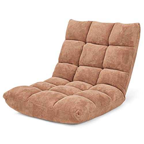 GOPLUS Bodenstuhl, Bodensofa mit Rückenlehne, Bodensessel mit Schlaffunktion, Floor Chair, Lazy Sofa, Meditationsstuhl für Wohnzimmer & Balkon (Beige) von GOPLUS