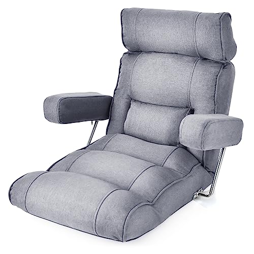 GOPLUS Bodenstuhl, Relaxliege mit Armlehne & Verstellbarer Rückenlehne, Bodensessel mit Schlaffunktion, Relaxsessel Meditationsstuhl Bodensofa für Zuhause & Büro (Grau) von GOPLUS