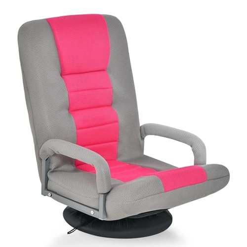 GOPLUS Bodenstuhl 360°drehbar, Bodensessel mit 6-Fach Verstellbarer Rückenlehne, klappbarer Gamingsessel, Bodensofa, Meditationsstuhl, bis 140kg belastbar, für Zuhause & Büro (Rosarot) von GOPLUS