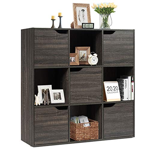 GOPLUS Bücherregal, Bücherschrank mit 9 Fächern und 5 Türen, Würfelregal Holz mit Kippschutz, Modernes Aufbewahrungsregal Standregal für Wohnzimmer Kinderzimmer (Dunkelgrau) GOPLUS Bücherregal, Bücherschrank mit 9 Fächern und 5 Türen, Würfelregal Holz mit Kippschutz, Modernes Aufbewahrungsregal Standregal für Wohnzimmer Kinderzimmer (Dunkelgrau) von GOPLUS