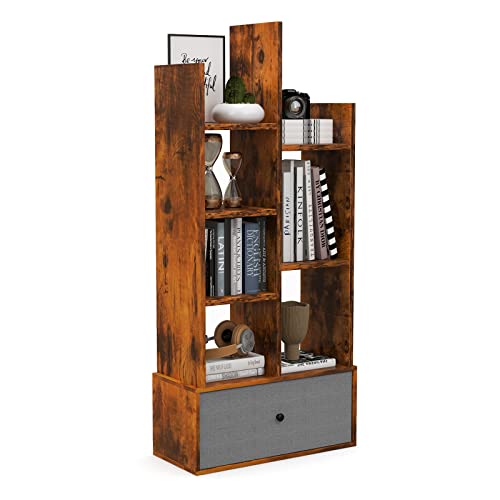 GOPLUS Bücherregal, Standregal mit Vliesschublade & Regalböden, Aufbewahrungregal für Wohnzimmer, Arbeitszimmer (Braun, 53 x 24 x 118 cm (L x B x H)) von GOPLUS