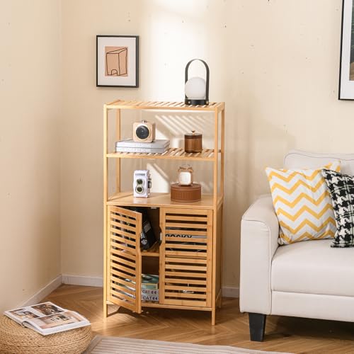 GOPLUS Bücherregal aus Bambus, Standregal mit 2 Ablagefächern & Schrank, Aufbewahrungsregal mit Lamellentüren, Büroregal Beistellschrank Bücherschrank für Wohnzimmer, Schlafzimmer, 60 × 33 × 115 cm GOPLUS Bücherregal aus Bambus, Standregal mit 2 Ablagefächern & Schrank, Aufbewahrungsregal mit Lamellentüren, Büroregal Beistellschrank Bücherschrank für Wohnzimmer, Schlafzimmer, 60 × 33 × 115 cm von GOPLUS
