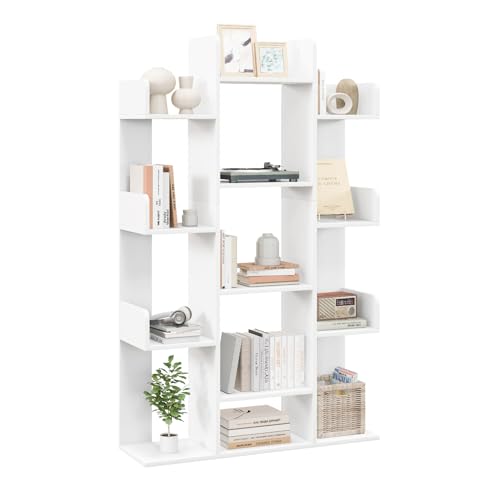 GOPLUS Bücherregal in Baumform, 13 Ebenen Aufbewahrungsregal, Raumteiler Regal Holz, Büroregal Standregal, für Wohnzimmer, Arbeitszimmer & Büro, 86 x 24,5 x 141 cm (Weiß) von GOPLUS