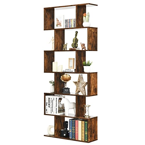 GOPLUS Bücherregal mit 6 Ebenen, Stufenregal aus Holz, Raumteiler Regal mit Kippschutz, Standregal Büroregal für Wohnzimmer, Büro, 80 x 23 x 191cm (Braun, 6 Ebenen) von GOPLUS