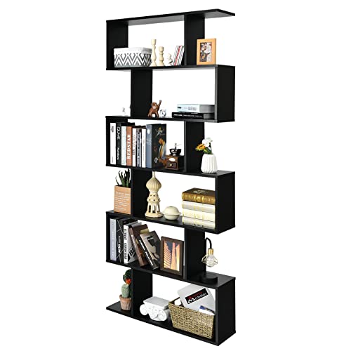 GOPLUS Bücherregal mit 6 Ebenen, Stufenregal aus Holz, Raumteiler Regal mit Kippschutz, Standregal Büroregal für Wohnzimmer, Büro, 80 x 23 x 191cm (Schwarz, 6 Ebenen) von GOPLUS