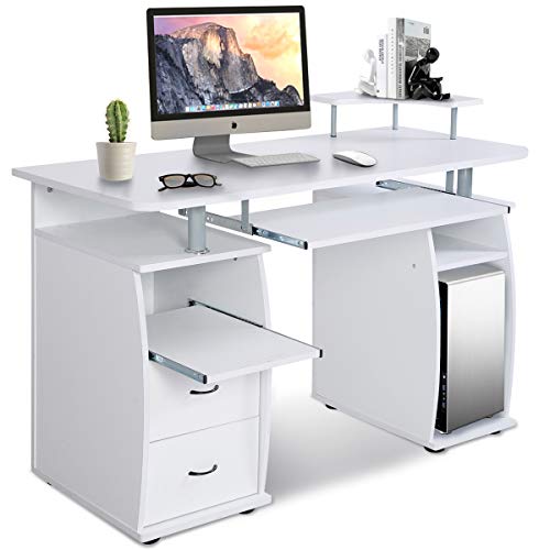 GOPLUS Computertisch, Schreibtisch Farbwahl, Bürotisch mit Tastaturauszug, Arbeitstisch, PC-Tisch mit Schubladen, 120x55x76cm (Weiß) von GOPLUS